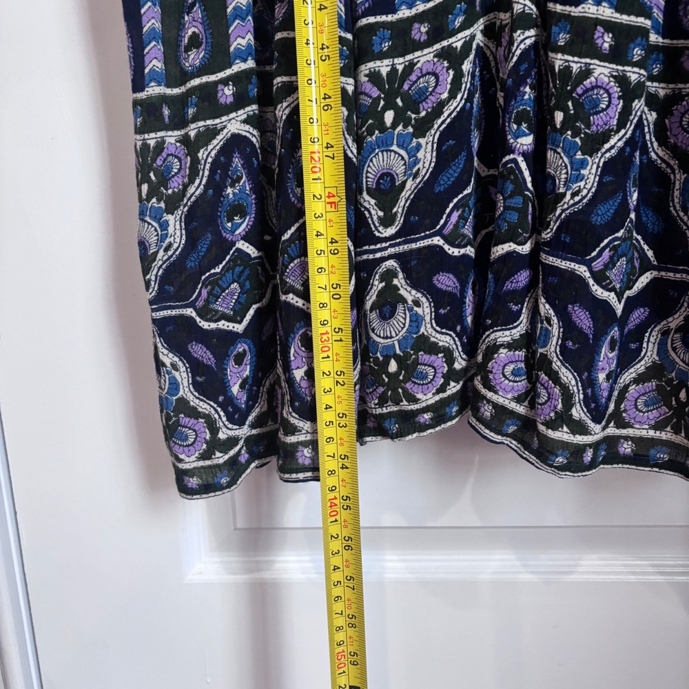 MPH Women 2X Blue Purple Boho Rayon Button Front Maxi Dress Mixed Print Tie Back - Picture 8 of 10